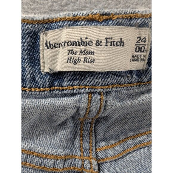 Abercrombie Fitch Jeans Womens Size 00 Blue The Mom High Rise Faded Whiskers Y2K - Picture 12 of 13